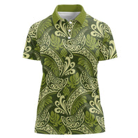 Olive Green Monstera Women Polo Shirt Polynesian Tribal Pattern LT01 Female Green - Polynesian Pride