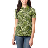Olive Green Monstera Women Polo Shirt Polynesian Tribal Pattern LT01 - Polynesian Pride
