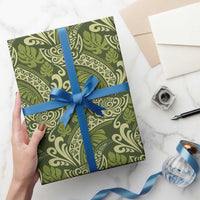 Olive Green Monstera Wrapping Paper Polynesian Tribal Pattern LT01 - Polynesian Pride