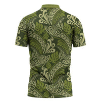 Olive Green Monstera Zipper Polo Shirt Polynesian Tribal Pattern LT01 - Polynesian Pride
