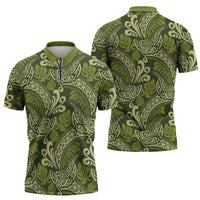 Olive Green Monstera Zipper Polo Shirt Polynesian Tribal Pattern LT01 - Polynesian Pride