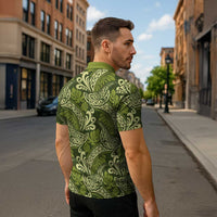 Olive Green Monstera Zipper Polo Shirt Polynesian Tribal Pattern LT01 - Polynesian Pride
