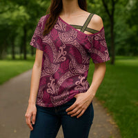 Sweet Pink Monstera Cross Shoulder Shirt Polynesian Tribal Pattern LT01 - Polynesian Pride