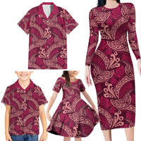 Sweet Pink Monstera Family Matching Long Sleeve Bodycon Dress and Hawaiian Shirt Polynesian Tribal Pattern - Polynesian Pride