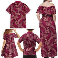Sweet Pink Monstera Family Matching Off Shoulder Maxi Dress and Hawaiian Shirt Polynesian Tribal Pattern - Polynesian Pride
