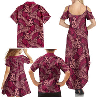 Sweet Pink Monstera Family Matching Summer Maxi Dress and Hawaiian Shirt Polynesian Tribal Pattern - Polynesian Pride