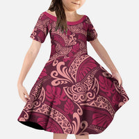 Sweet Pink Monstera Kid Short Sleeve Dress Polynesian Tribal Pattern LT01 KID Pink - Polynesian Pride