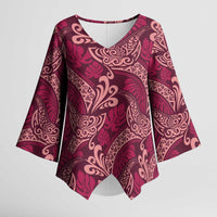 Sweet Pink Monstera Kimono Sleeve Blouse Polynesian Tribal Pattern LT01 Female Pink - Polynesian Pride