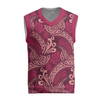 Sweet Pink Monstera Christmas Knitted V-Neck Vest Polynesian Tribal Pattern LT01 Pink - Polynesian Pride