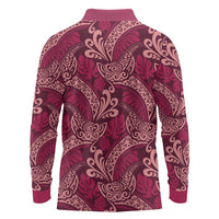 Sweet Pink Monstera Long Sleeve Polo Shirt Polynesian Tribal Pattern LT01 - Polynesian Pride