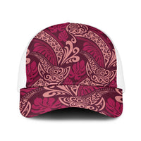 Sweet Pink Monstera Mesh Trucker Cap Polynesian Tribal Pattern - Polynesian Pride