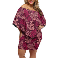 Sweet Pink Monstera Off Shoulder Short Dress Polynesian Tribal Pattern LT01 Women Pink - Polynesian Pride