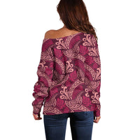 Sweet Pink Monstera Off Shoulder Sweater Polynesian Tribal Pattern - Polynesian Pride