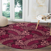 Sweet Pink Monstera Round Carpet Polynesian Tribal Pattern - Polynesian Pride
