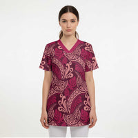 Sweet Pink Monstera Scrub Top Polynesian Tribal Pattern LT01 - Polynesian Pride