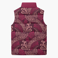 Sweet Pink Monstera Sleeveless Puffer Jacket Polynesian Tribal Pattern LT01 - Polynesian Pride