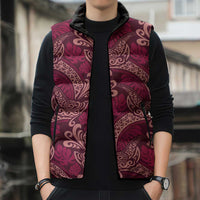 Sweet Pink Monstera Sleeveless Puffer Jacket Polynesian Tribal Pattern LT01 - Polynesian Pride