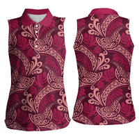 Sweet Pink Monstera Women Sleeveless Polo Shirt Polynesian Tribal Pattern LT01 - Polynesian Pride