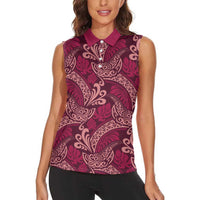 Sweet Pink Monstera Women Sleeveless Polo Shirt Polynesian Tribal Pattern LT01 - Polynesian Pride
