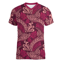 Sweet Pink Monstera Women V-Neck T-Shirt Polynesian Tribal Pattern LT01 Female Pink - Polynesian Pride