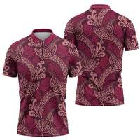 Sweet Pink Monstera Zipper Polo Shirt Polynesian Tribal Pattern LT01 - Polynesian Pride