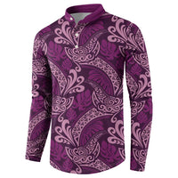 Royal Purple Monstera Button Sweatshirt Polynesian Tribal Pattern LT01 - Polynesian Pride