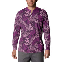 Royal Purple Monstera Button Sweatshirt Polynesian Tribal Pattern LT01 - Polynesian Pride