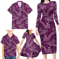 Royal Purple Monstera Family Matching Long Sleeve Bodycon Dress and Hawaiian Shirt Polynesian Tribal Pattern - Polynesian Pride