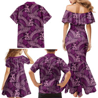 Royal Purple Monstera Family Matching Mermaid Dress and Hawaiian Shirt Polynesian Tribal Pattern - Polynesian Pride