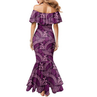 Royal Purple Monstera Family Matching Mermaid Dress and Hawaiian Shirt Polynesian Tribal Pattern - Polynesian Pride