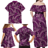 Royal Purple Monstera Family Matching Off Shoulder Maxi Dress and Hawaiian Shirt Polynesian Tribal Pattern - Polynesian Pride