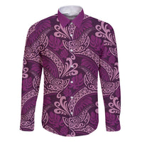 Royal Purple Monstera Family Matching Puletasi and Hawaiian Shirt Polynesian Tribal Pattern LT01 Dad's Shirt - Long Sleeve Purple - Polynesian Pride