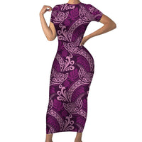Royal Purple Monstera Family Matching Short Sleeve Bodycon Dress and Hawaiian Shirt Polynesian Tribal Pattern - Polynesian Pride