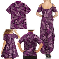 Royal Purple Monstera Family Matching Summer Maxi Dress and Hawaiian Shirt Polynesian Tribal Pattern - Polynesian Pride