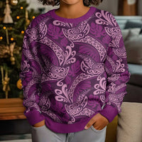 Royal Purple Monstera Kid Ugly Christmas Sweater Polynesian Tribal Pattern LT01 - Polynesian Pride