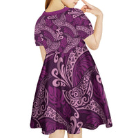 Royal Purple Monstera Kid Short Sleeve Dress Polynesian Tribal Pattern LT01 - Polynesian Pride