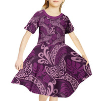Royal Purple Monstera Kid Short Sleeve Dress Polynesian Tribal Pattern LT01 - Polynesian Pride