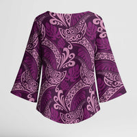 Royal Purple Monstera Kimono Sleeve Blouse Polynesian Tribal Pattern LT01 - Polynesian Pride