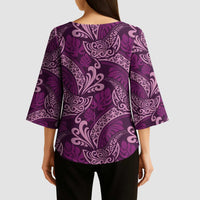 Royal Purple Monstera Kimono Sleeve Blouse Polynesian Tribal Pattern LT01 - Polynesian Pride