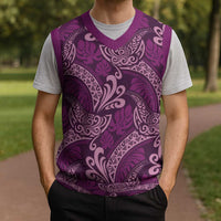 Royal Purple Monstera Christmas Knitted V-Neck Vest Polynesian Tribal Pattern LT01 - Polynesian Pride