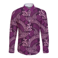 Royal Purple Monstera Long Sleeve Button Shirt Polynesian Tribal Pattern LT01 Unisex Purple - Polynesian Pride