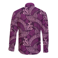 Royal Purple Monstera Long Sleeve Button Shirt Polynesian Tribal Pattern LT01 - Polynesian Pride
