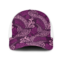 Royal Purple Monstera Mesh Trucker Cap Polynesian Tribal Pattern LT01 One Size White Purple - Polynesian Pride