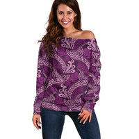 Royal Purple Monstera Off Shoulder Sweater Polynesian Tribal Pattern - Polynesian Pride