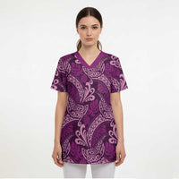 Royal Purple Monstera Scrub Top Polynesian Tribal Pattern LT01 - Polynesian Pride