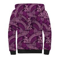 Royal Purple Monstera Sherpa Hoodie Polynesian Tribal Pattern - Polynesian Pride