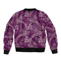Royal Purple Monstera Sleeve Zip Bomber Jacket Polynesian Tribal Pattern - Polynesian Pride