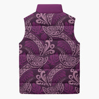 Royal Purple Monstera Sleeveless Puffer Jacket Polynesian Tribal Pattern LT01 - Polynesian Pride