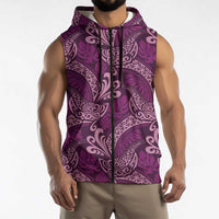 Royal Purple Monstera Sleeveless Zip Hoodie Polynesian Tribal Pattern LT01 - Polynesian Pride
