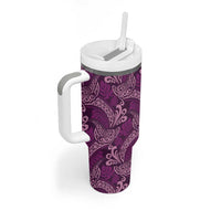 Royal Purple Monstera Tumbler With Handle Polynesian Tribal Pattern - Polynesian Pride